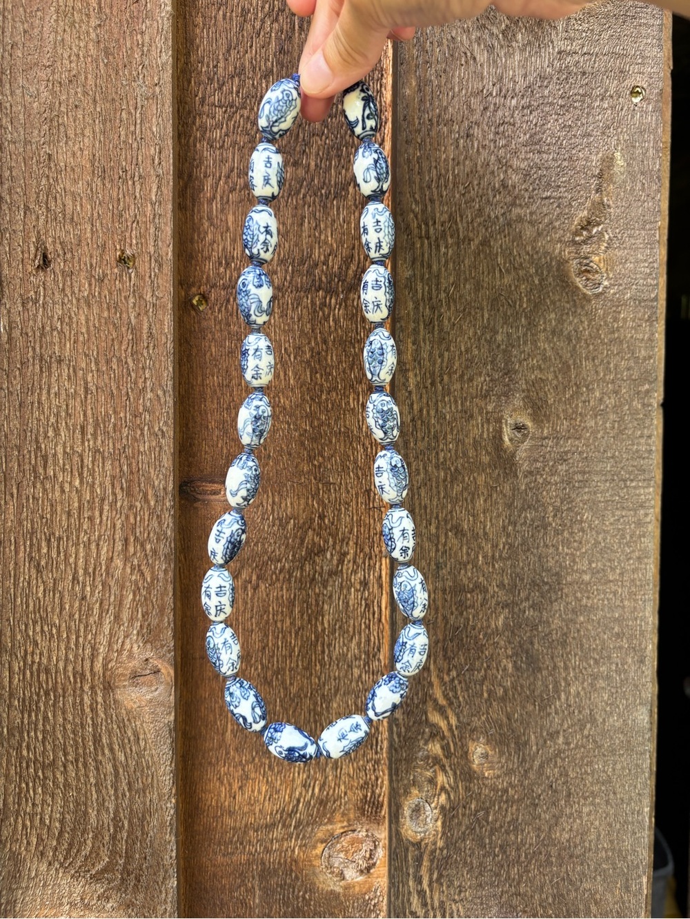 Abundance Necklace featuring Blue + White Porcelain Hand-knotted Bead Necklace